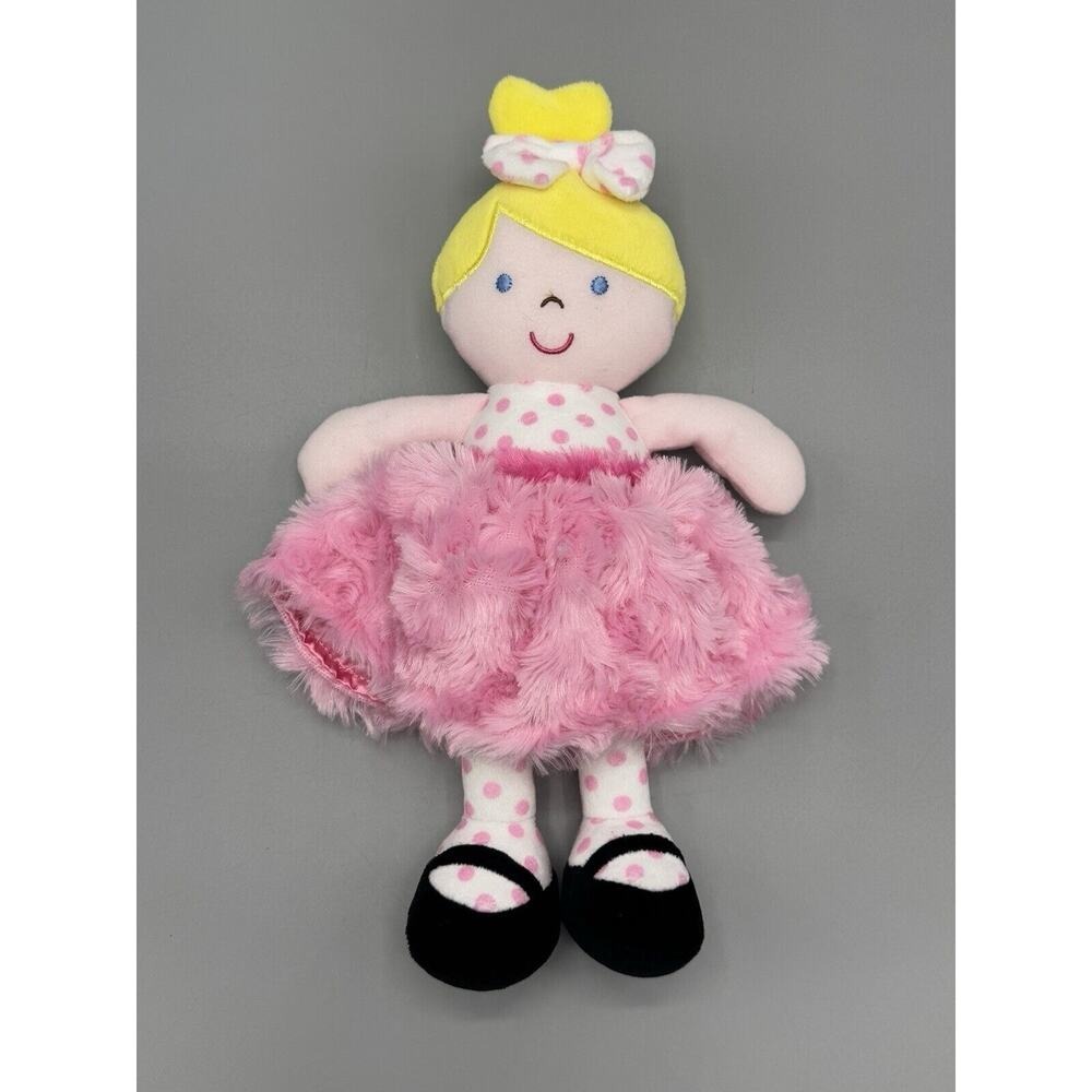 Okie Dokie Pink Plush Blonde Doll Rattle Polka Dots Swirl Skirt 10" Lovey
